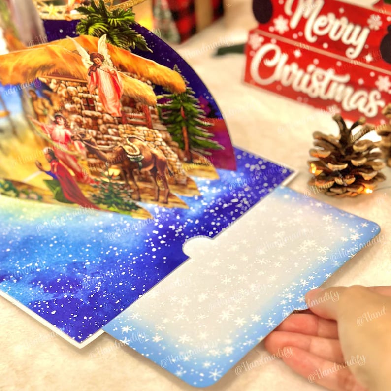 🎄Handcrafted 3D Nativity Scene Christmas Scene Greeting Card