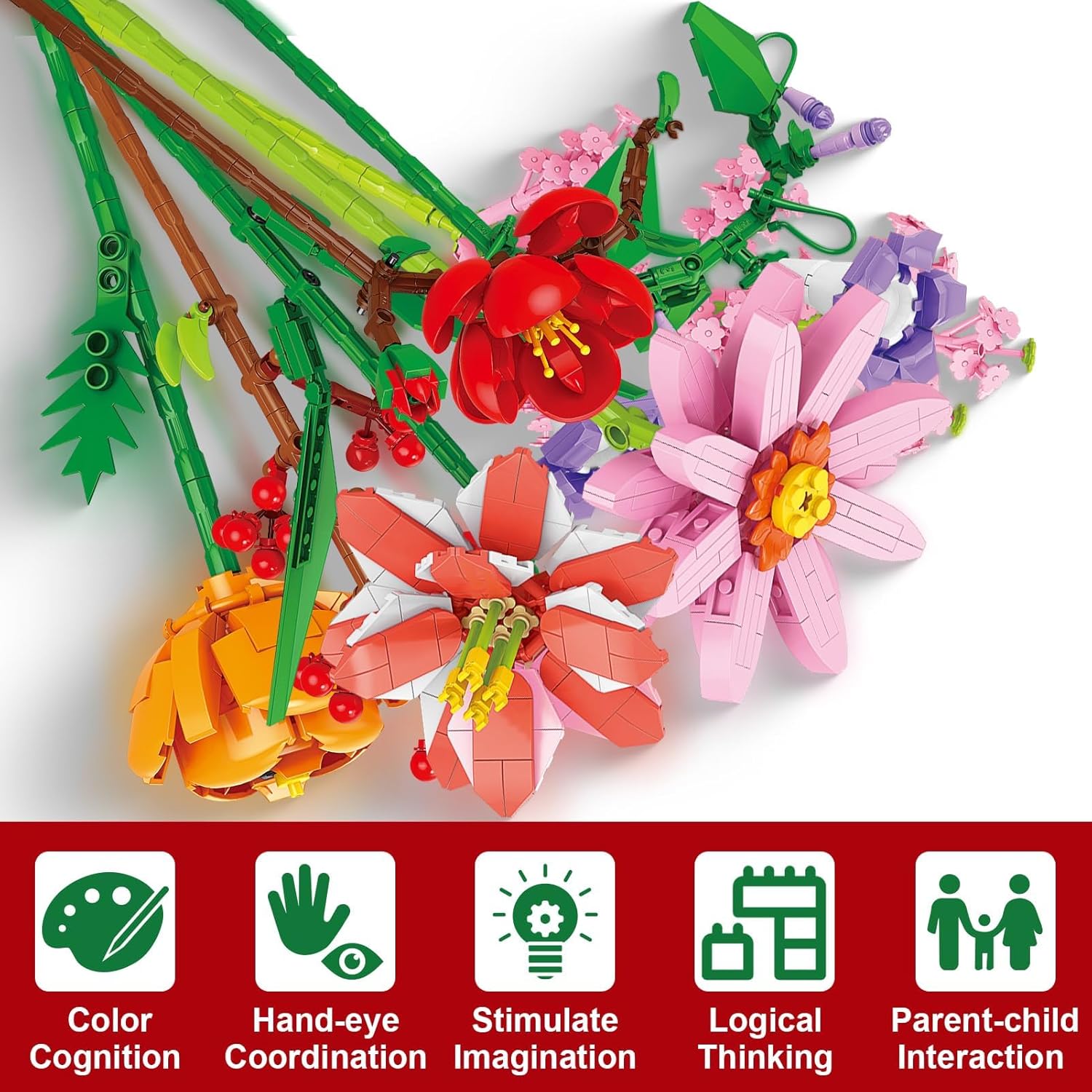 24 Days STEM Flower Bouquet Building Blocks Christmas Countdown Calendar Gifts Box