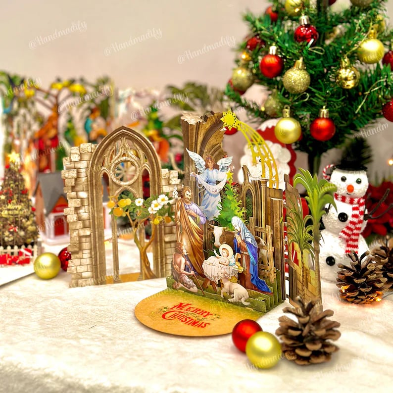 🎄Handcrafted 3D Nativity Scene Christmas Scene Greeting Card