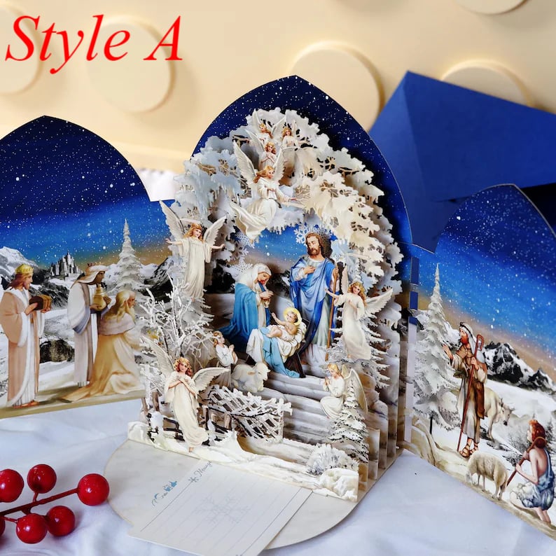 🎄Handcrafted 3D Nativity Scene Christmas Scene Greeting Card